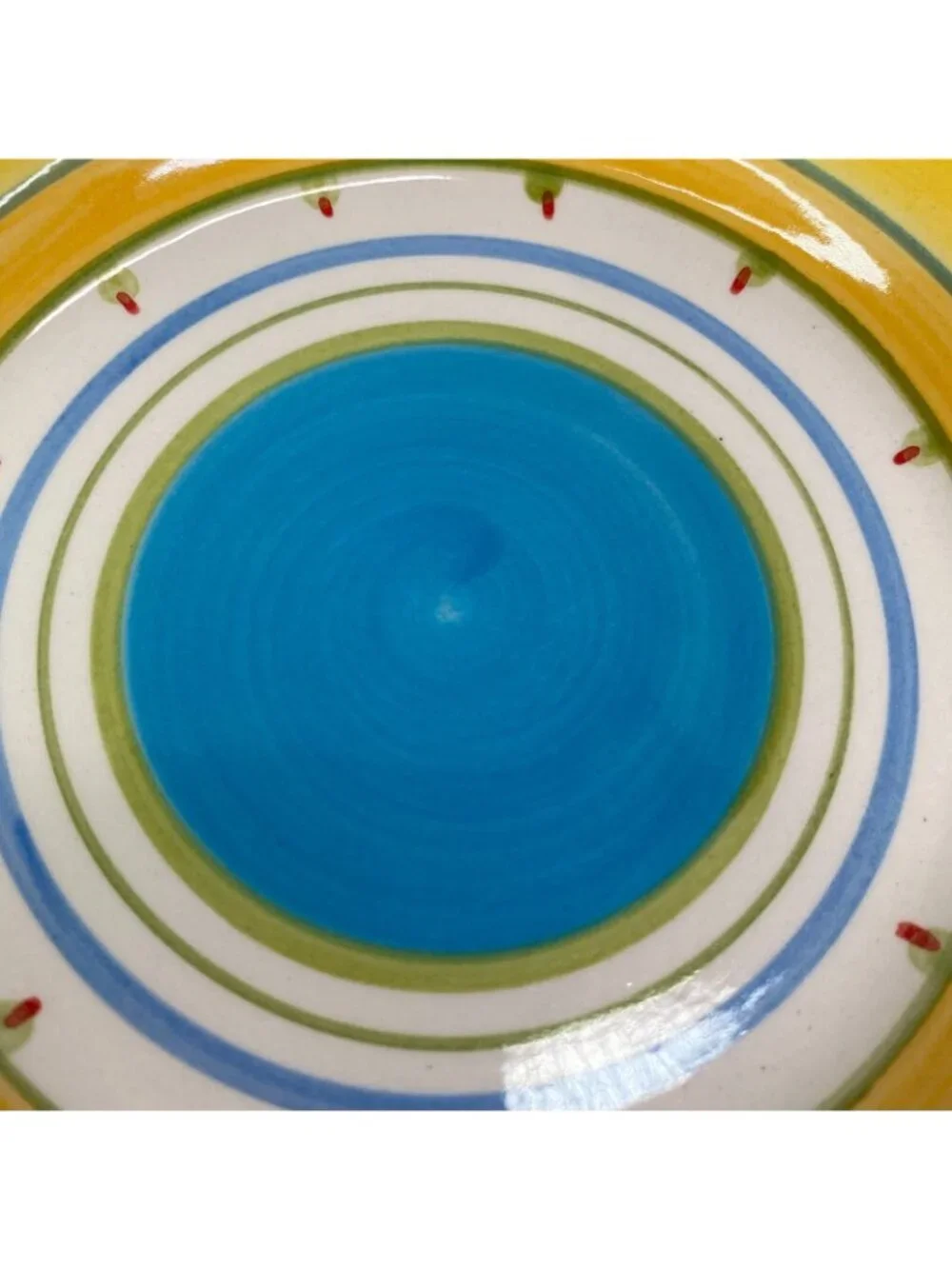 Culinary Arts PETIT JARDIN Yellow Blue Flower Scallop Ceramic Salad Plate Set 4